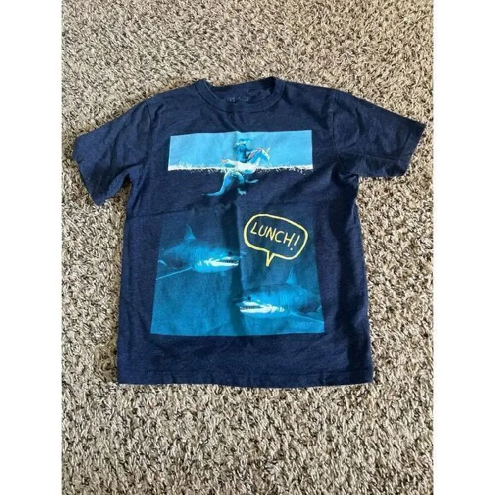 The Children's Place Boys Blue Short sleeve shirt Dino unicorn‎ float size 5/6